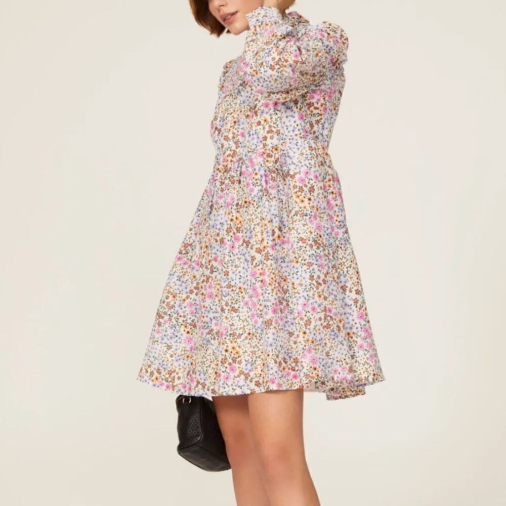 Munthe Correct Colorful Floral Smocked Top Cotton Silk Babydoll Dress • Sz 44 ⬇️